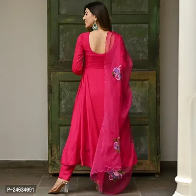 Beautiful Anarkali Pink Embroidered Taffeta Silk Kurta Pant with Dupatta For Women-thumb4