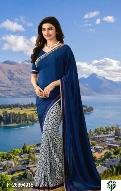 Alluring Blue Georgette Printed Saree with Blouse piece-thumb0