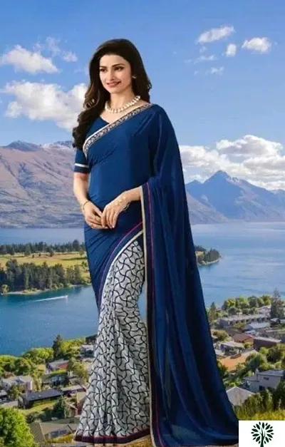 Georgette Printed Half and Half Sarees With Blouse Piece