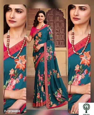 Alluring Blue Georgette Printed Saree with Blouse piece-thumb0