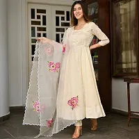 Stylish Cream Woven Design Taffeta Silk Gown with Bottom And Dupatta Set For Women-thumb2