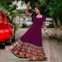 Attractive Georgette Purple Self Design Flared Gown For Women-thumb2