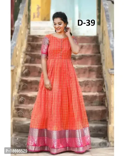 Stylish Fancy Chanderi Silk Woven Design Ethnic Gown For Women-thumb0