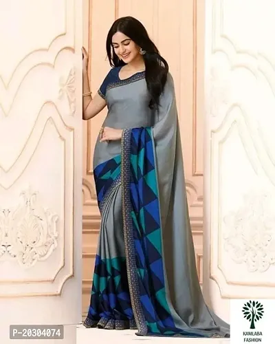 Alluring Grey Georgette Printed Saree with Blouse piece-thumb0