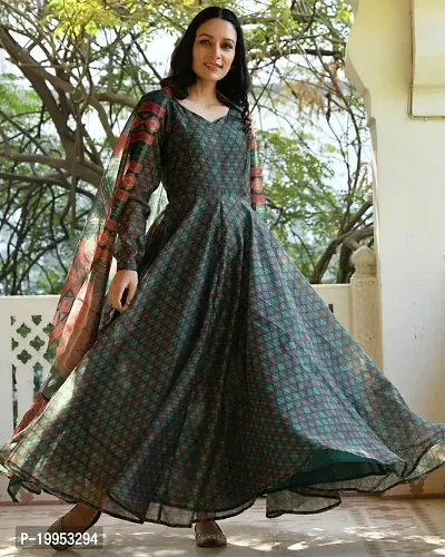 Stylish Green Georgette Anarkali Gown For Women-thumb3
