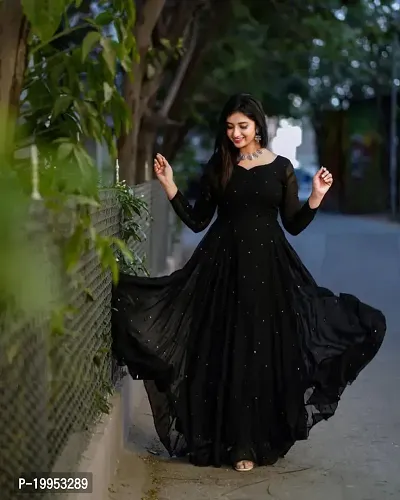 Stylish Black Georgette Anarkali Gown For Women-thumb0