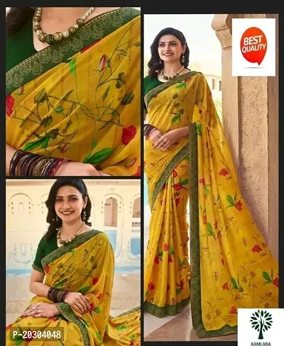 Alluring Yellow Georgette Printed Saree with Blouse piece