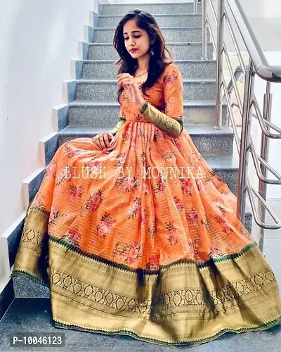 Trendy Women Chanderi Silk Stitched Ethnic Gown