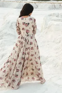 Indo-western White Floral Print Georgette Gown With Dupatta-thumb2