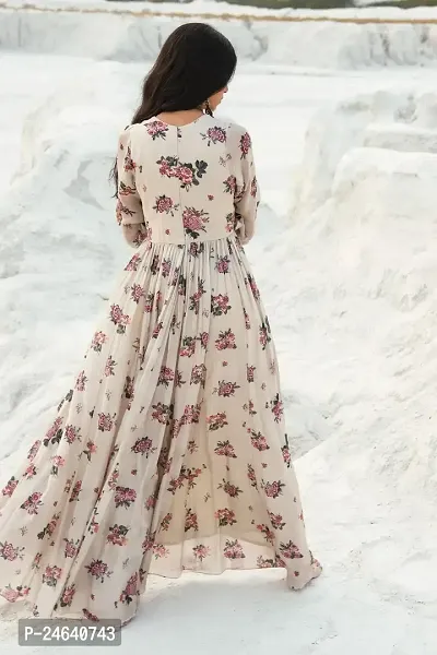 Indo-western White Floral Print Georgette Gown With Dupatta-thumb3