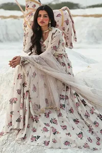 Indo-western White Floral Print Georgette Gown With Dupatta-thumb1