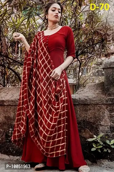 Stylish Fancy Muslin Ethnic Gowns With Dupatta Set For Women