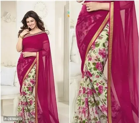 Alluring Pink Georgette Printed Saree with Blouse piece-thumb0