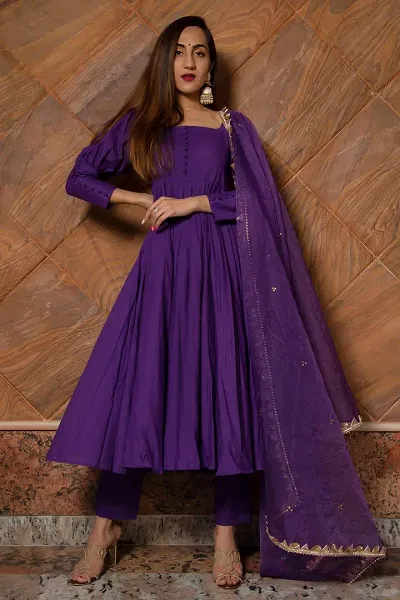 Beautiful Anarkali Embroidered Taffeta Silk Kurta Pant with Dupatta