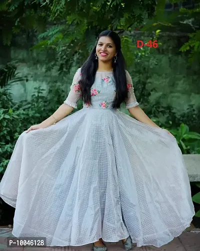 Trendy Women Chanderi Silk Stitched Ethnic Gown-thumb0
