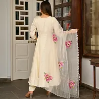 Stylish Cream Woven Design Taffeta Silk Gown with Bottom And Dupatta Set For Women-thumb3