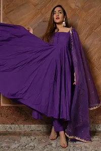 Beautiful Anarkali Purple Embroidered Taffeta Silk Kurta Pant with Dupatta For Women-thumb3