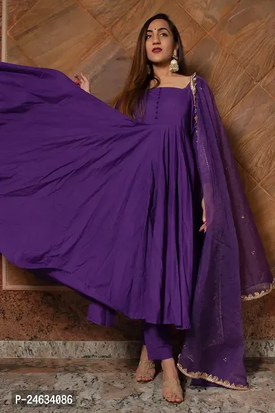 Beautiful Anarkali Purple Embroidered Taffeta Silk Kurta Pant with Dupatta For Women-thumb4