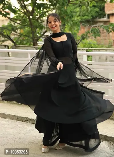Stylish Black Georgette Anarkali Gown For Women-thumb0