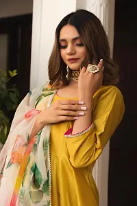 Beautiful Anarkali Yellow Embroidered Taffeta Silk Kurta Pant with Dupatta For Women-thumb2