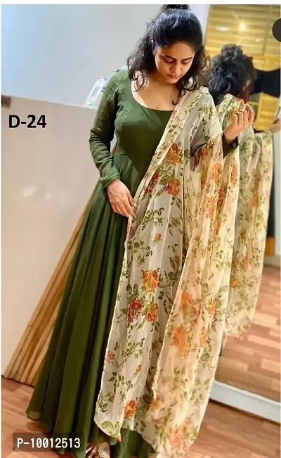 Stylish Fancy Muslin Ethnic Gown With Dupatta Set For Women
