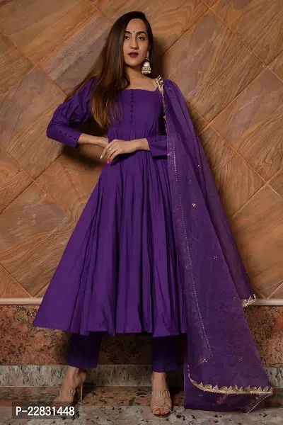 Stylish Purple Woven Design Taffeta Silk Gown with Bottom And Dupatta Set For Women-thumb0