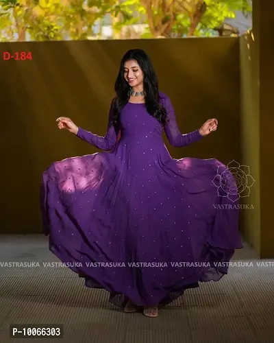 Attractive Georgette Purple Solid Flared Gown For Women