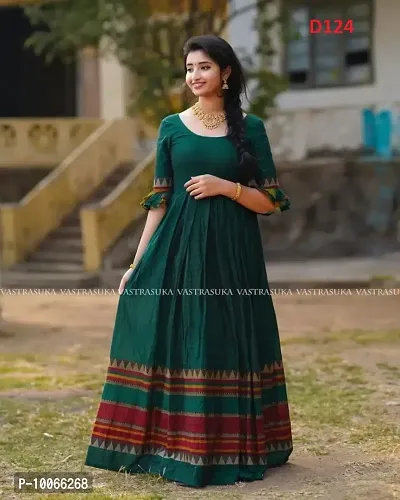 Attractive Muslin Green Printed Flared Gown With Dupatta For Women