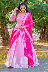 Elegant Pink Jacquard Soft Silk Gown With Dupatta For Women-thumb1