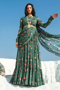 Indo-western Green Floral Print Georgette Gown-thumb1