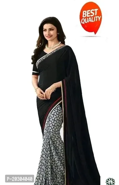 Alluring Black Georgette Printed Saree with Blouse piece