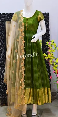 Stylish Fancy Chanderi Silk Woven Design Ethnic Gown With Dupatta For Women-thumb1