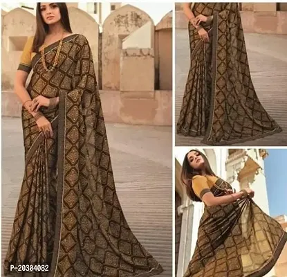 Alluring Black Georgette Printed Saree with Blouse piece