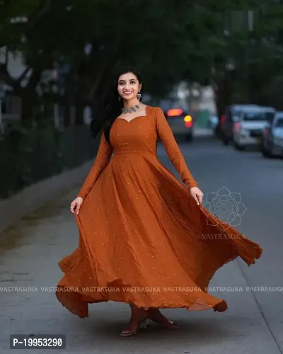 Stylish Orange Georgette Anarkali Gown For Women-thumb0