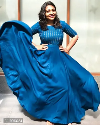 Stylish Blue Taffeta Silk Anarkali Gown For Women