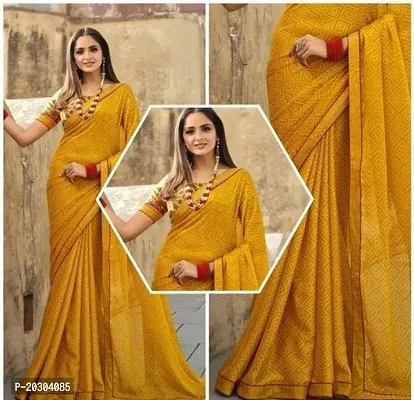 Alluring Yellow Georgette Printed Saree with Blouse piece