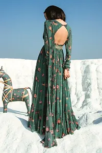 Attractive Indo-western Green Printed Georgette Gown With Dupatta For Women-thumb2