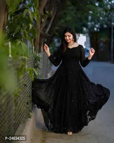 Beautiful Black Solid Georgette Gown-thumb0