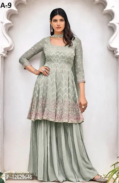 Beautiful Georgette Embroidered Kurta, Bottom and Dupatta Set For Women