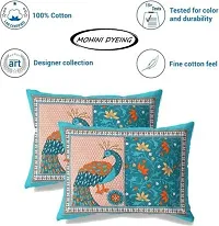 Threads&Treads Rajasthani Jaipuri Traditional Sanganeri Printed 144 TC 100% Cotton Double Bed Bedsheet with 2 Pillow Covers (Blue-Peacock Printed)-thumb1