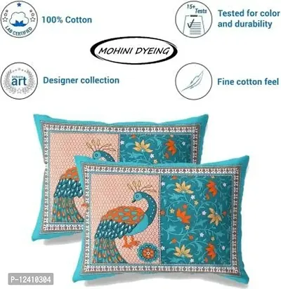 Threads&Treads Rajasthani Jaipuri Traditional Sanganeri Printed 144 TC 100% Cotton Double Bed Bedsheet with 2 Pillow Covers (Blue-Peacock Printed)-thumb2