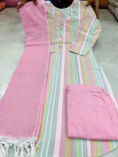 Stylish Fancy Designer Cotton Kurta With Bottom Set
