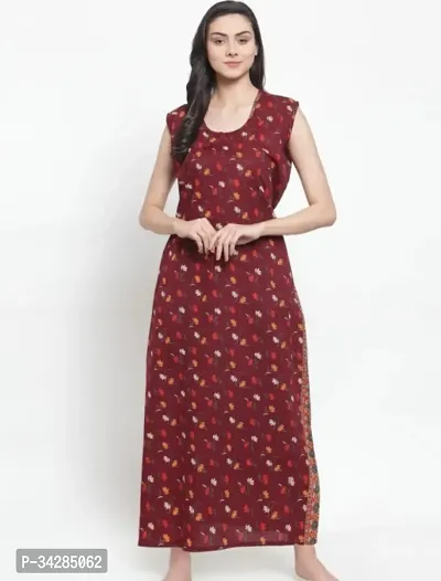 Stylish Maroon Cotton Nighty For Women-thumb0