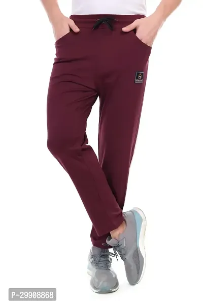 Stylish Maroon Cotton Blend Regular Track Pants For Men-thumb0