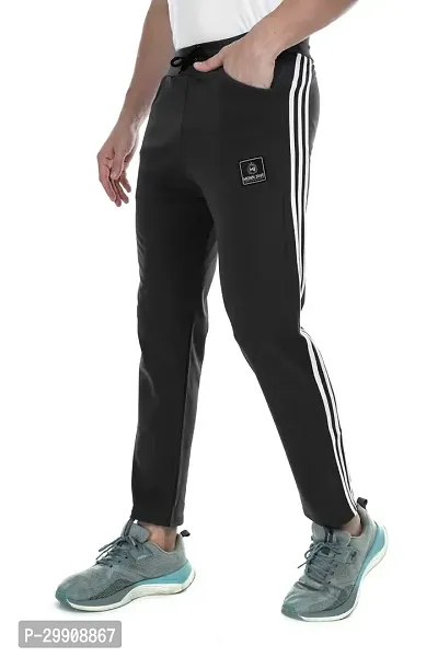 Stylish Black Cotton Blend Regular Track Pants For Men-thumb0