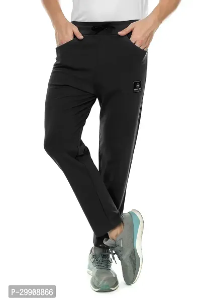 Stylish Black Cotton Blend Regular Track Pants For Men