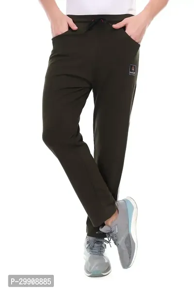 Stylish Green Cotton Blend Regular Track Pants For Men