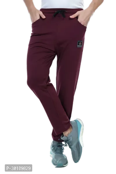 Stylish Maroon Cotton Blend Solid Regular Track Pant For Men