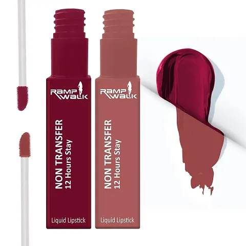 Ramp Walk Powerstay Matte Lip Color, Long lasting, Non Transfer, Water & Smudge Proof, Light Weight Liquid Lipstick, Up to 12hrs Stay, 5ml each (Gift Set | Pack of 2)
