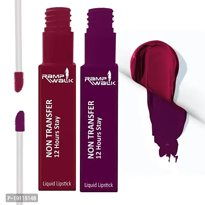 Ramp Walk Powerstay Matte Lip Color, Long lasting, Non Transfer, Water  Smudge Proof, Light Weight Liquid Lipstick, Up to 12hrs Stay, 5ml each (Gift Set | Pack of 2) (Cherry Red,Wine)